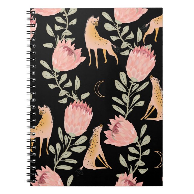 Hyena & Protea: Dark Vintage Pattern Notebook (Front)