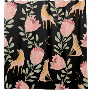 Hyena & Protea: Dark Vintage Pattern Shower Curtain