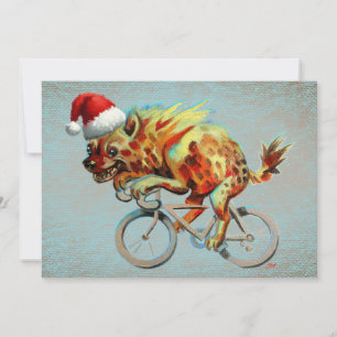 Hyena Riding A Bicycle Wearing Santa Hat Holiday Card