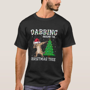 Hyena Santa Hat Dabbing Around the Christmas Tree T-Shirt