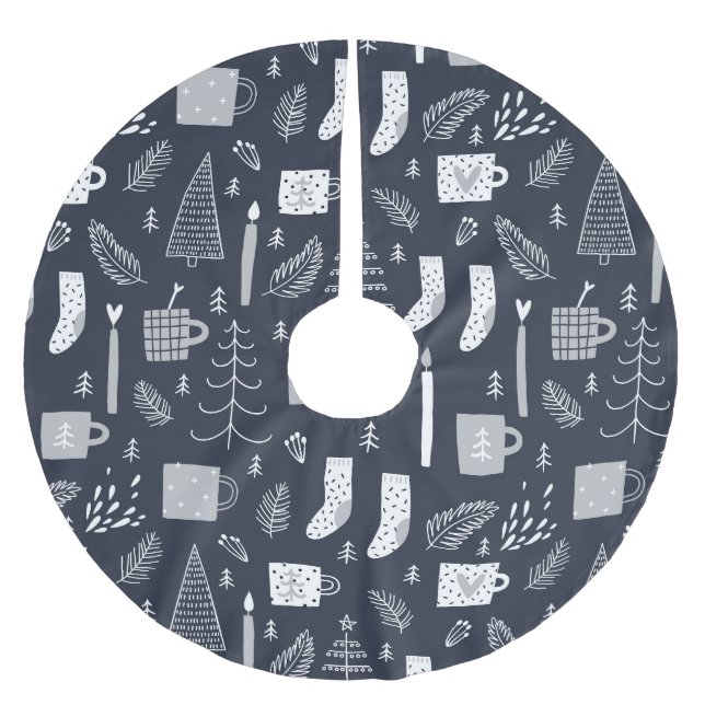 Hygee blue white cosy socks mugs trees brushed polyester tree skirt (Front)