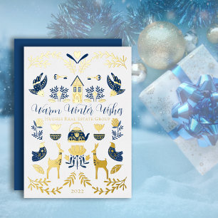 Hygge Blue   Yellow Unique Warm Winter Wishes  Foil Holiday Card