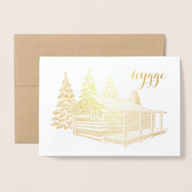 hygge cabin in the woods gold foil card (Front With Envelope)