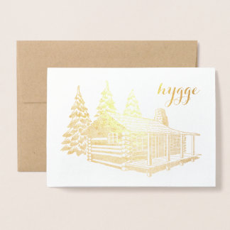 hygge cabin in the woods gold foil foil card