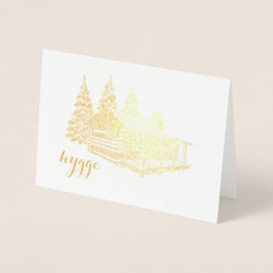 hygge cabin in the woods gold foil foil card