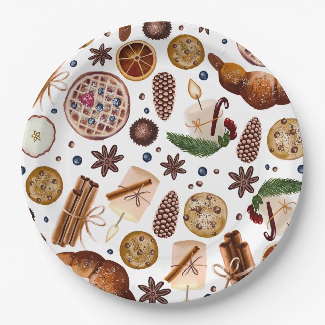 Hygge Christmas Cookie Pattern Paper Plate (Front)