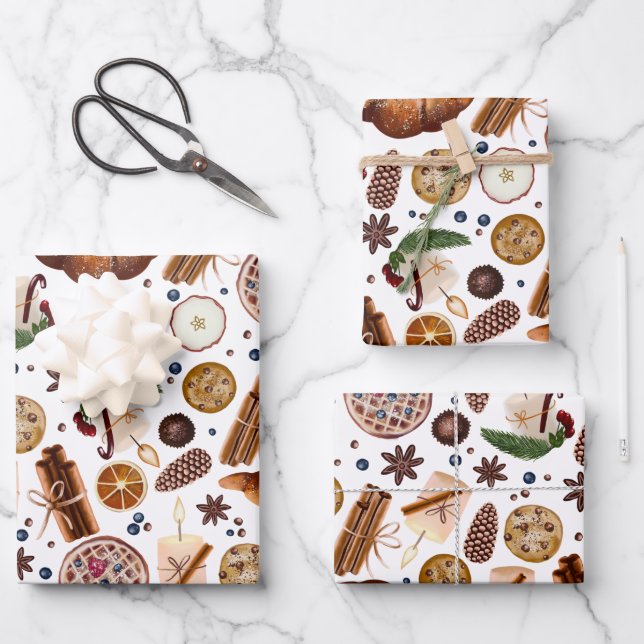 Hygge Christmas Cookie Pattern Wrapping Paper Sheet (Front)