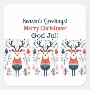 Hygge Christmas Deer Design- Customisable Scandi Square Sticker