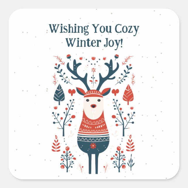 Hygge Christmas Deer Design- Scandinavian Inspired Square Sticker (Front)