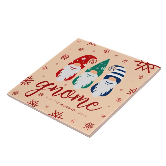 Hygge Christmas Gnome for the Holidays Snowflakes Ceramic Tile (Side)