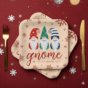 Hygge Christmas Gnome for the Holidays Snowflakes Paper Plate