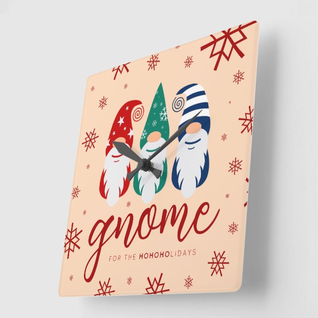 Hygge Christmas Gnome for the Holidays Snowflakes Square Wall Clock (Angle)