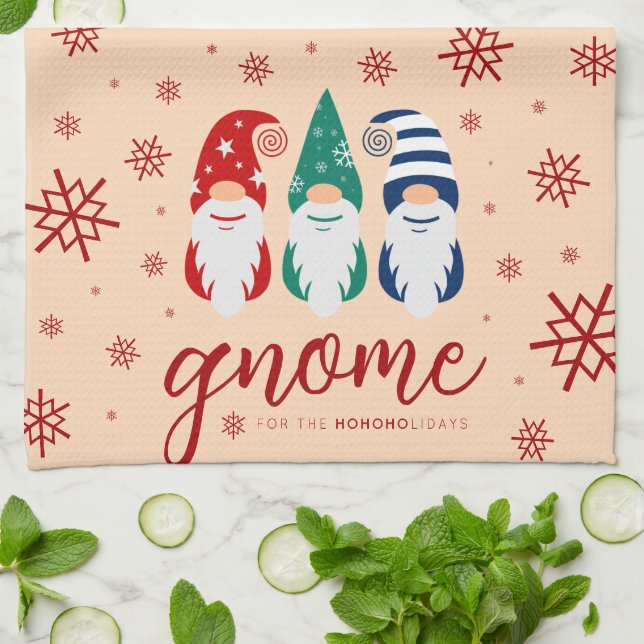 Hygge Christmas Gnome for the Holidays Snowflakes Tea Towel (Folded)