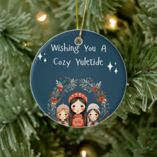 Hygge Christmas Mother and Daughters Wreath Ceramic Ornament