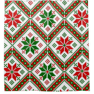 hygge cottagecore christmas poinsettia shower curtain