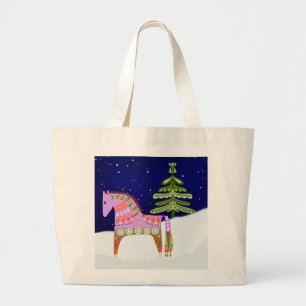 Hygge Horse with Pine Tree Tote Bag