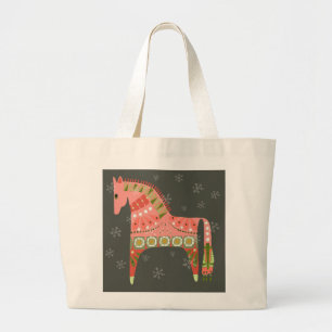 Hygge Horse with Snowflakes and Hearts Tote Bag