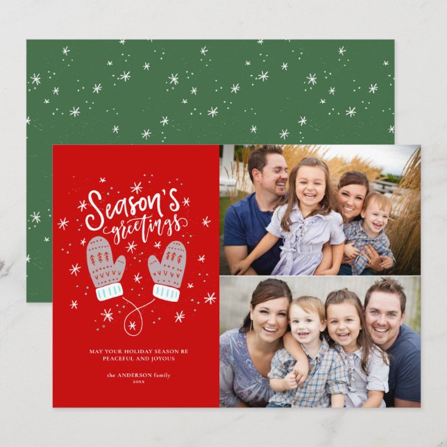 Hygge Mittens 2 Photo Christmas Holiday Flat Card (Front/Back)