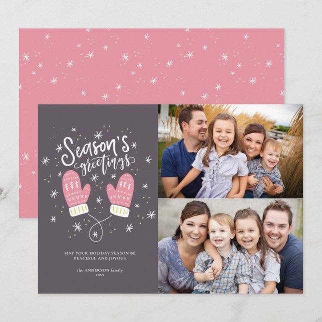 Hygge Mittens 2 Photo Christmas Holiday Flat Card (Front/Back)