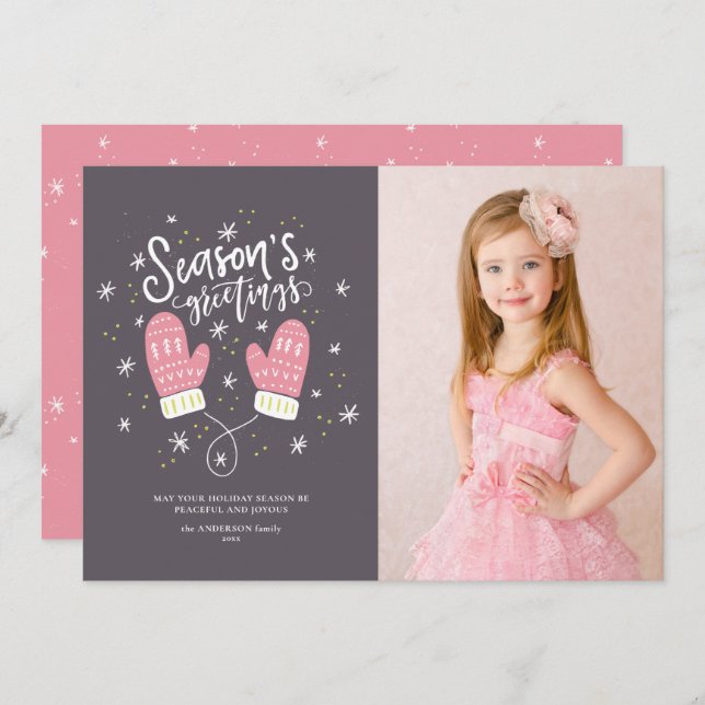 Hygge Mittens Christmas Holiday Flat Card (Front/Back)