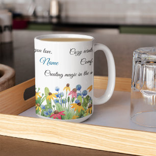 hygge, Name on Colourful Watercolor Flowers 15oz  Coffee Mug