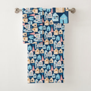 Hygge Scandinavian Nordic Houses Christmas pattern Bath Towel Set
