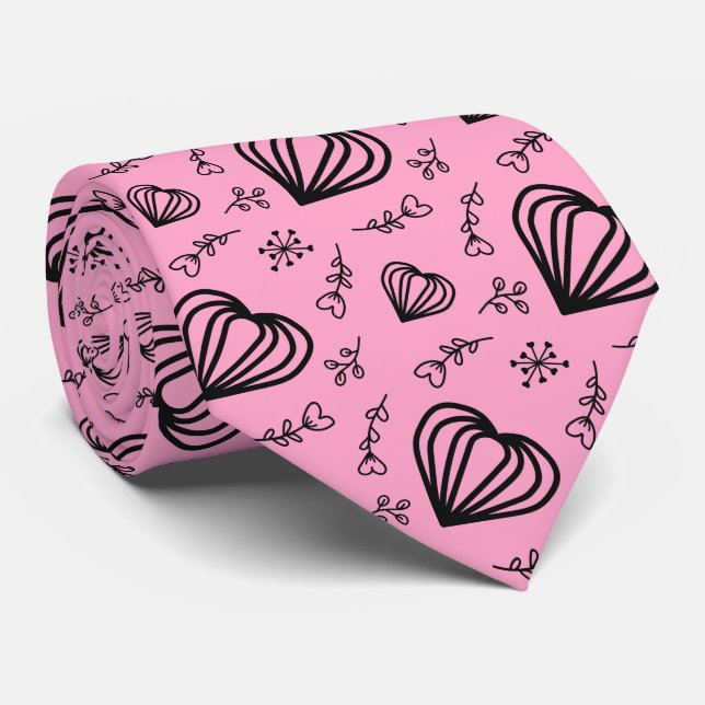 Hygge Valentine's Hearts & Flowers Rose Pink Tie (Rolled)