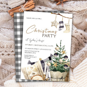 Hygge Watercolor Tree Christmas Party Invitation