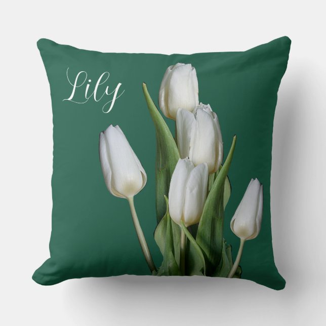 Hygge white tulip Lily name customizable floral   Cushion (Front)