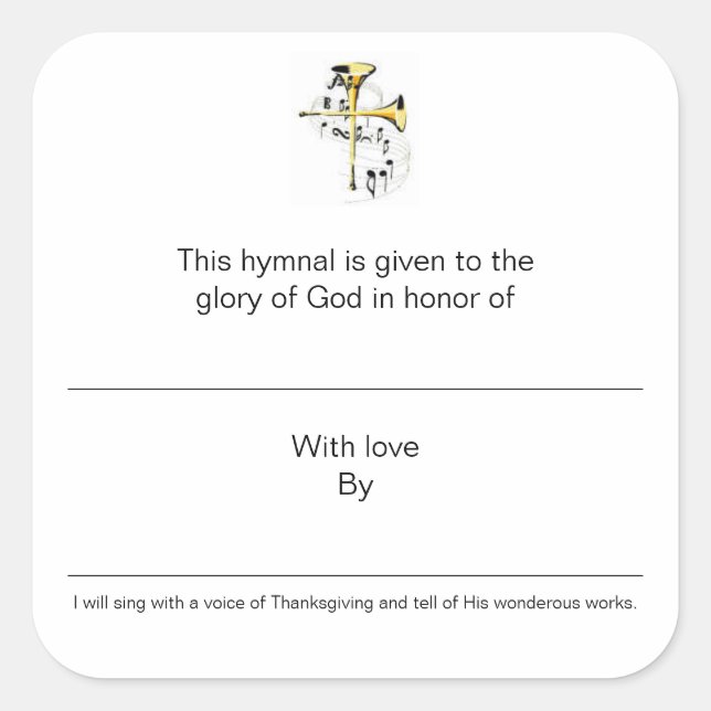 Hymnal Plates In Honour of Square Sticker (Front)