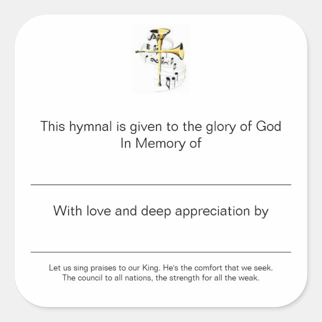 Hymnal Plates In Memory of Square Sticker (Front)