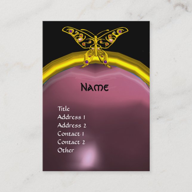 HYPER BUTTERFLY  AMETHYST MONOGRAM  yellow pink Business Card (Front)