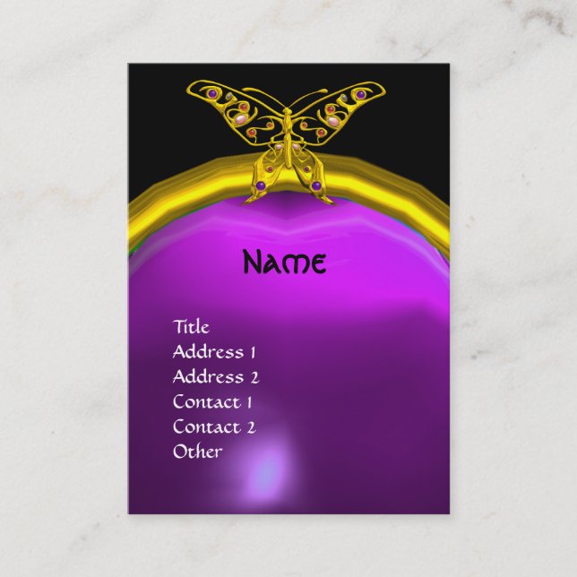 HYPER BUTTERFLY  AMETHYST MONOGRAM  yellow purple Business Card (Front)