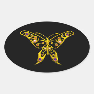 HYPER BUTTERFLY, black Oval Sticker