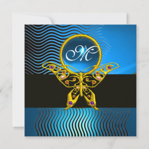 HYPER BUTTERFLY MONOGRAM,waves blue sapphire Invitation