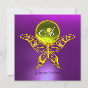 HYPER BUTTERFLY MONOGRAM,yellow topaz ,purple Invitation