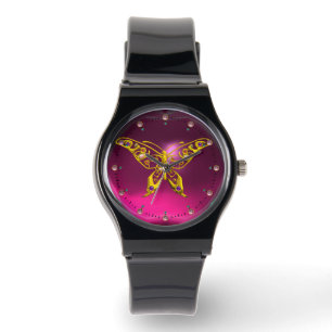 HYPER BUTTERFLY ,Pink Fuchsia Amethyst Watch