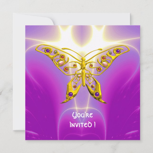 HYPER BUTTERFLY pink fuchsia violet champagne Invitation (Front)