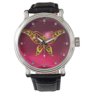 HYPER BUTTERFLY ,Pink Red Ruby Watch