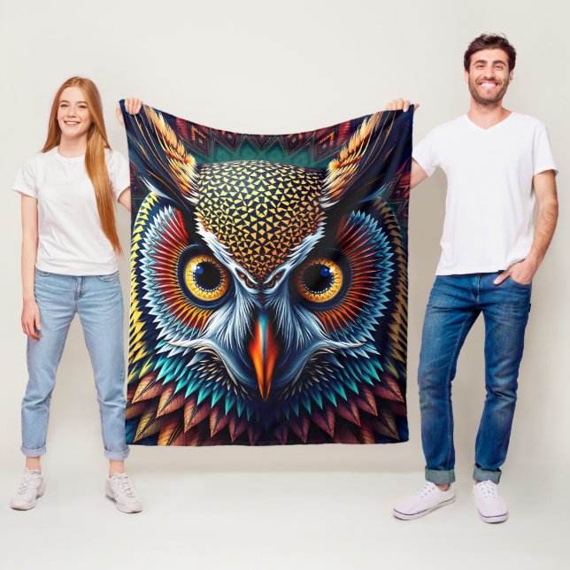 Hyper-Detailed Owl Portrait | Realistic & Intense Fleece Blanket (In Situ)