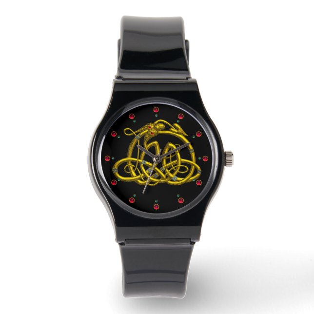 HYPER DRAGON,GOLD CELTIC KNOTS AND GEMSTONES Black Watch (Front)