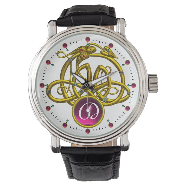 HYPER DRAGON / GOLD CELTIC KNOTS GEMSTONE MONOGRAM WATCH (Front)