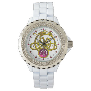 HYPER DRAGON / GOLD CELTIC KNOTS GEMSTONE MONOGRAM WATCH