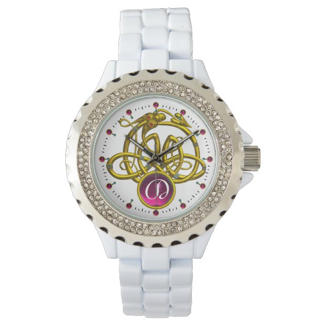 HYPER DRAGON / GOLD CELTIC KNOTS GEMSTONE MONOGRAM WATCH (Front)