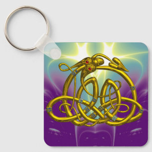 HYPER DRAGON Gold Celtic Knots with Gemstones Key Ring