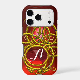 HYPER DRAGONS,GOLD CELTIC KNOTS Red Ruby Monogram