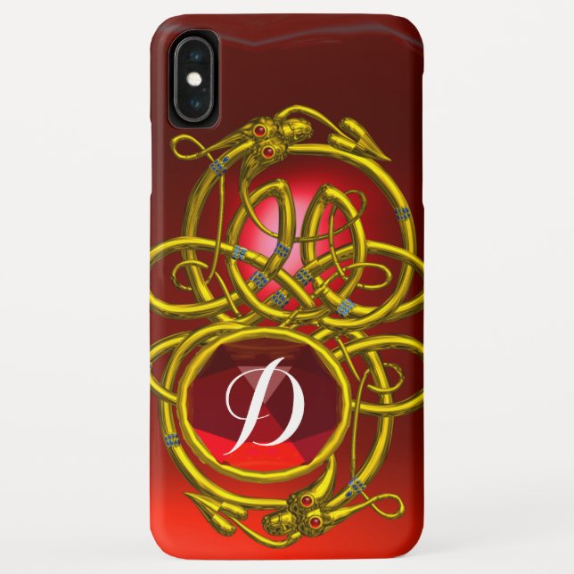 HYPER DRAGONS,GOLD CELTIC KNOTS Red Ruby Monogram Case-Mate iPhone Case (Back)