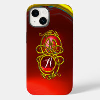 HYPER DRAGONS,GOLD CELTIC KNOTS Red Ruby Monogram