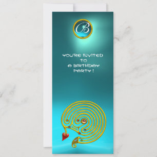 HYPER LABYRINTH ,aquamarine bright yellow blue Invitation
