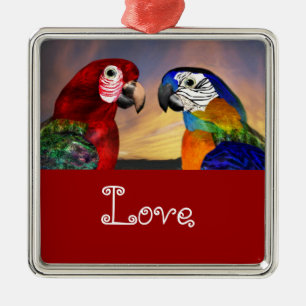 HYPER PARROTS / BLUE AND RED ARA Love Metal Tree Decoration